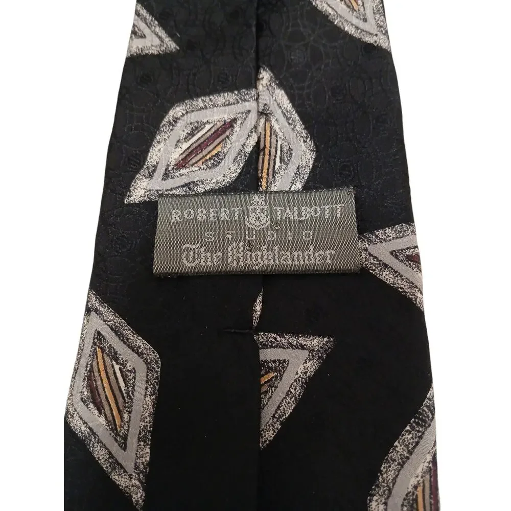 ROBERT TALBOTT Studio Men's TIE NAVY BLUE Silver GEO 3.25 X 57.5 Highlander Luxe